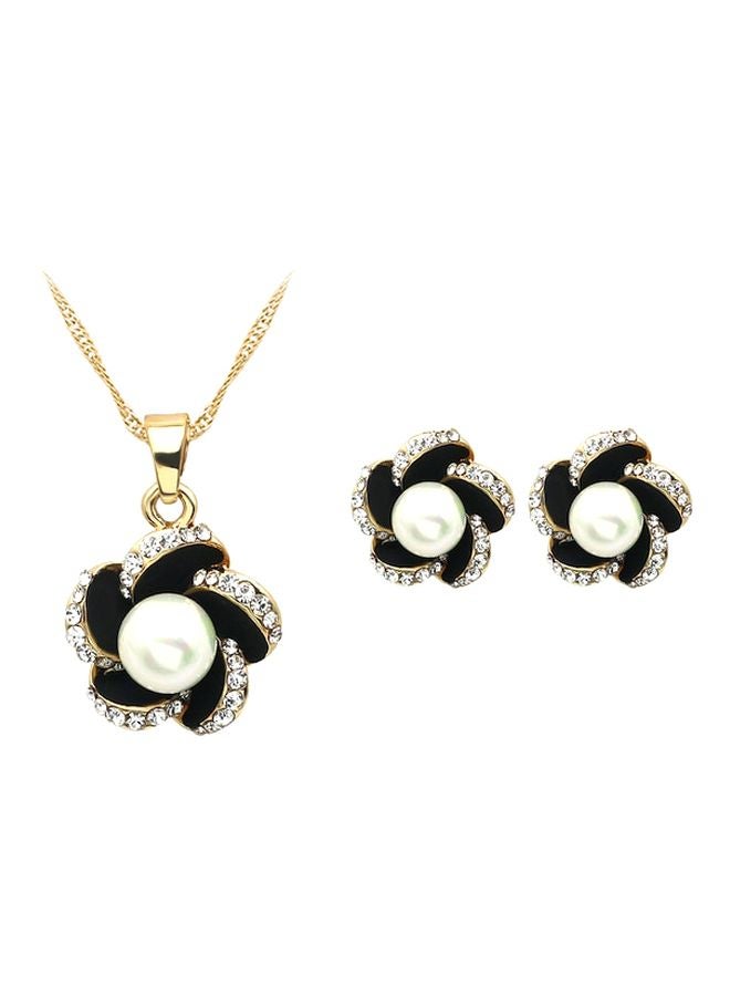 Beauenty - Gold Plated Floral Design Stone Studded Jewelry Set - Image 1