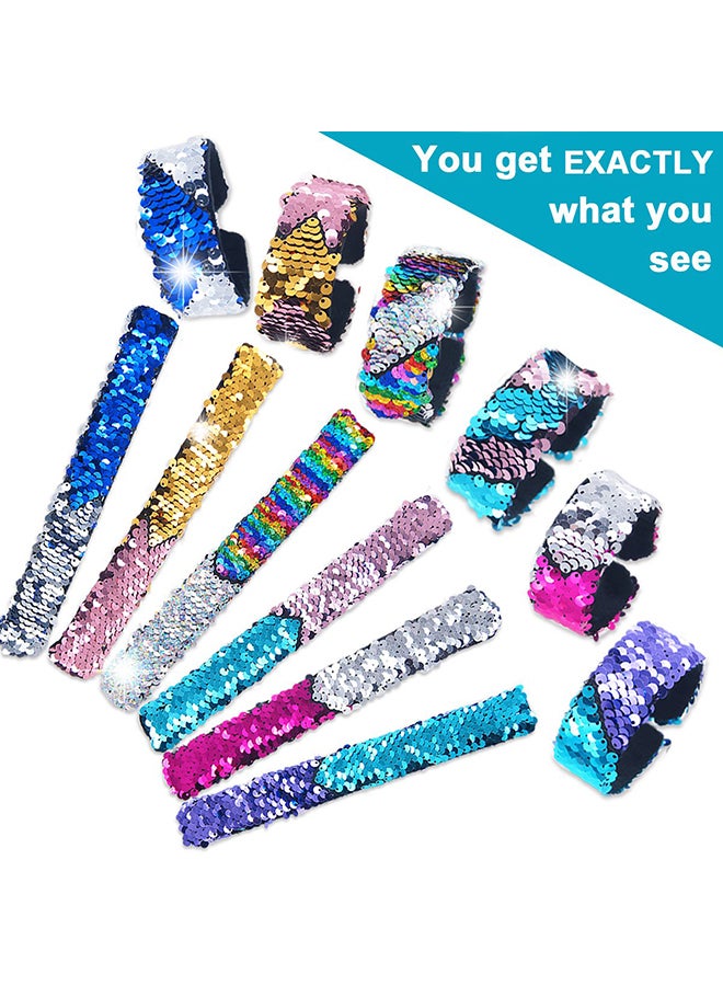 Pawliss - 12-Piece Little Mermaid Magic Charm Reversible Sequin Slap Bracelets - Image 1