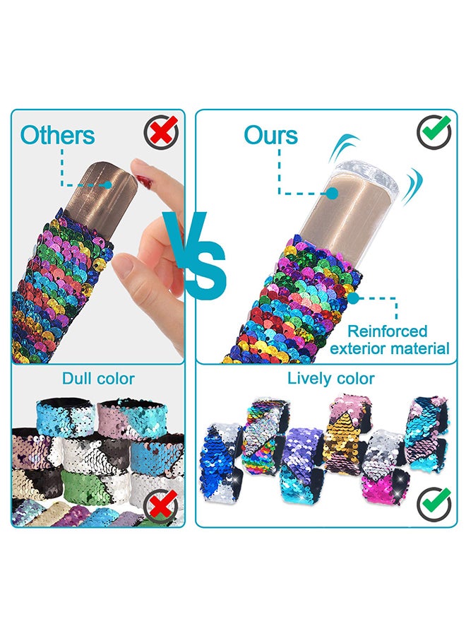 Pawliss - 12-Piece Little Mermaid Magic Charm Reversible Sequin Slap Bracelets - Image 1