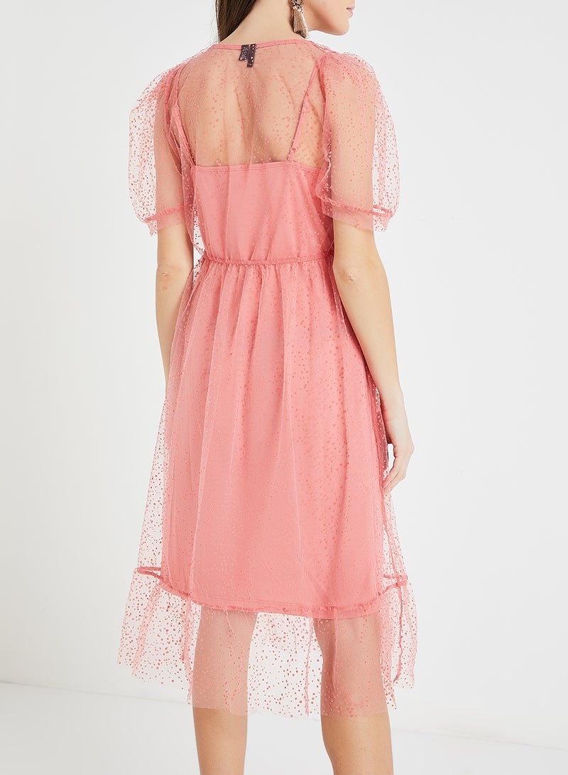VERO MODA - V-Neck Midi Dress Pink - Image 1