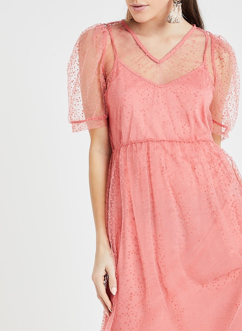 VERO MODA - V-Neck Midi Dress Pink - Image 1