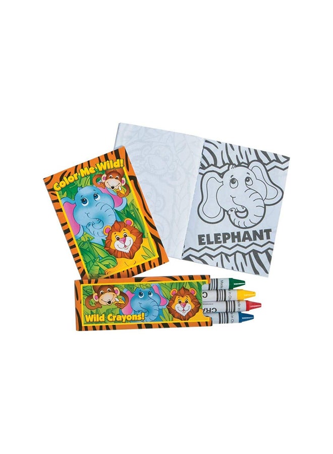 Fun Express 12-Piece Zoo Jungle Animal Coloring Book And Crayon Sets