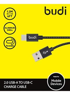 budi 2.0 USB-A To USB- C Charging Data Cable Black  - Image 2