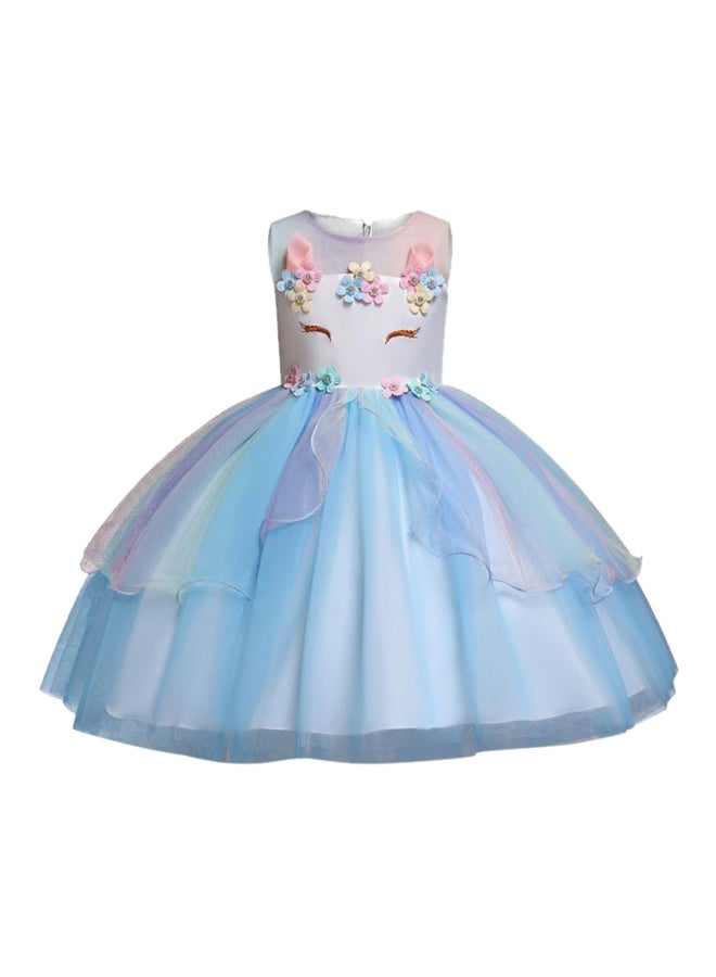 Casual Flower Design Sleeveless Fork Dress 4Y