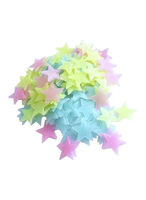 100-Piece Glow In The Dark Luminous 3D Star Wall Sticker Set Multicolour 3 x 3cm