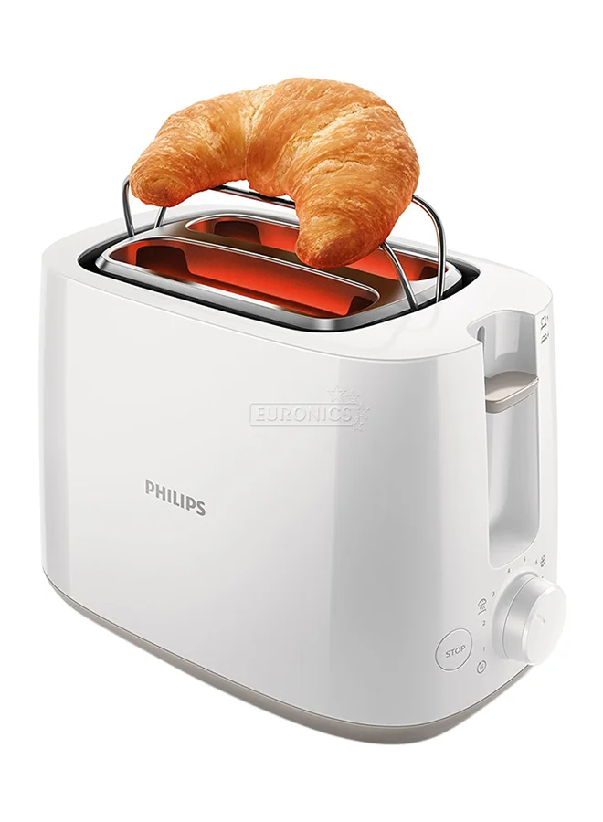 Philips Toaster Daily Collection - Plastic, 2 Slots With Bun Warmer, 8 Settings, 830 W HD2581/01 White