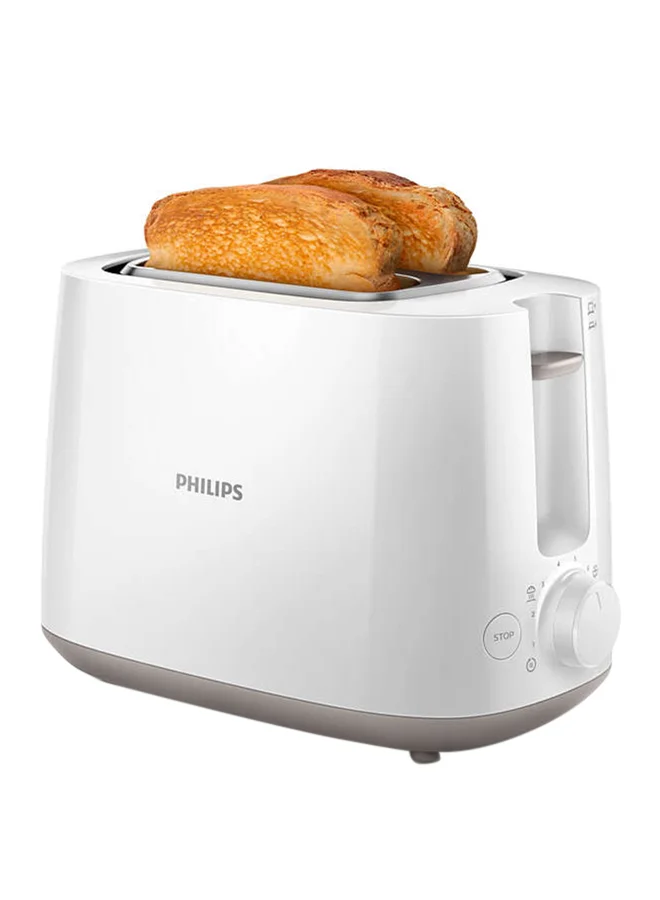 Philips Toaster Daily Collection - Plastic, 2 Slots With Bun Warmer, 8 Settings, 830 W HD2581/01 White