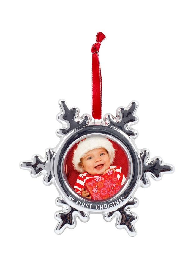 Tiny Ideas - Snowflake Shaped Baby Photo Ornament Silver/Red 14.61x13.02x0.64inch - Image 1