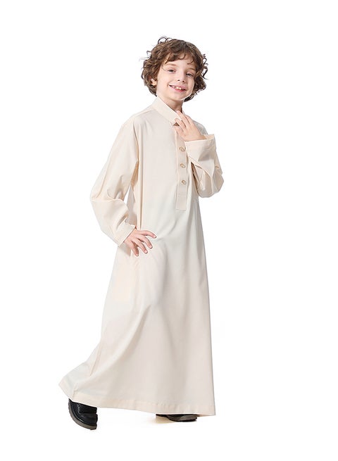 Solid Pattern Abaya Beige