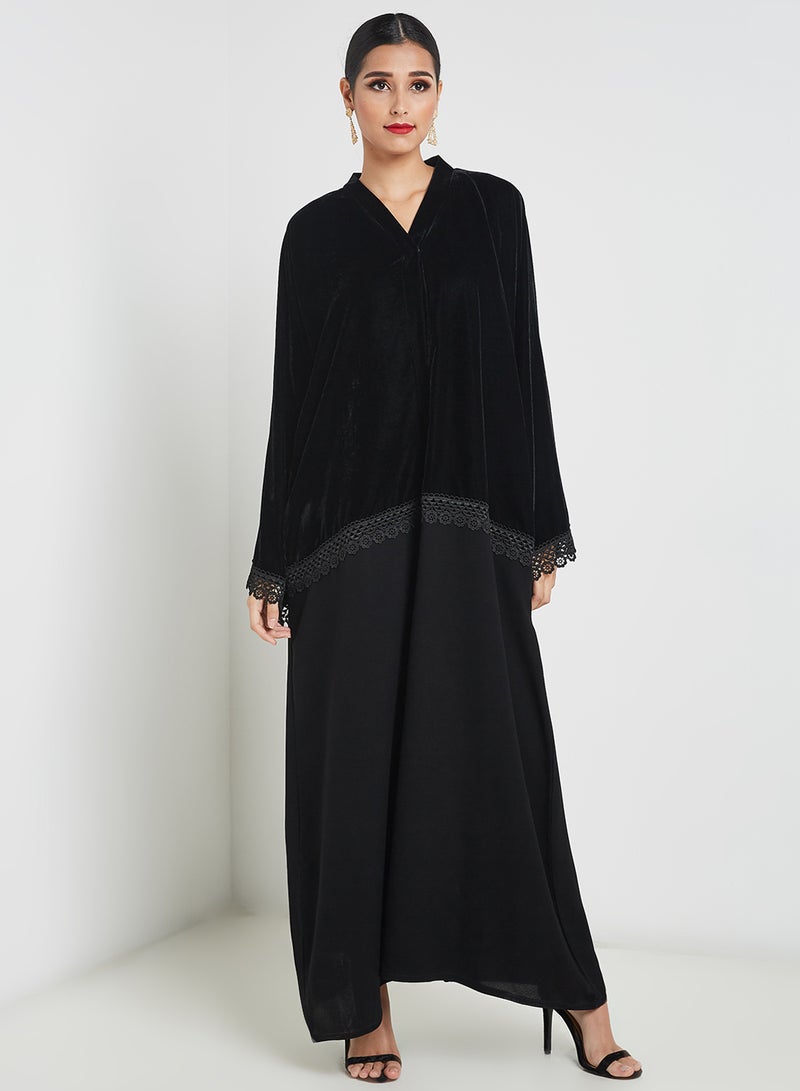 Bousni Lace Embellished Abaya Black  - Image 1