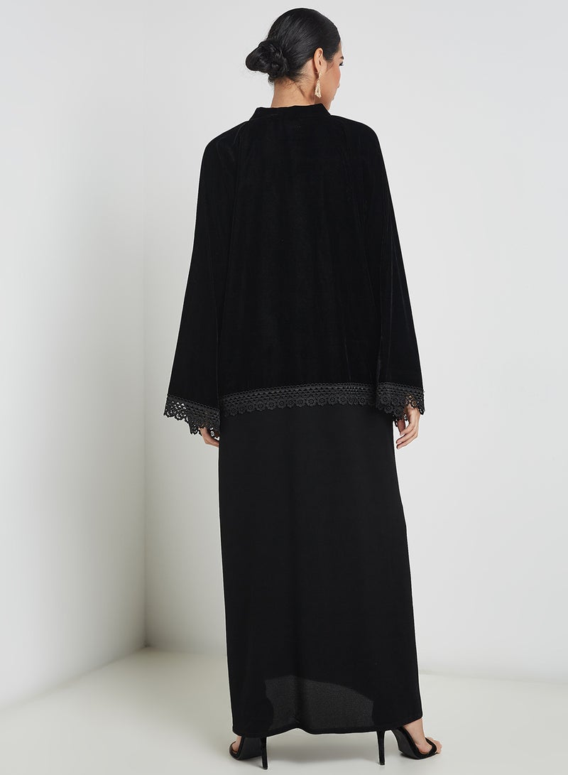 Bousni Lace Embellished Abaya Black  - Image 2