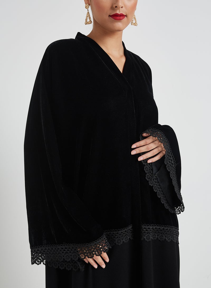 Bousni Lace Embellished Abaya Black  - Image 3