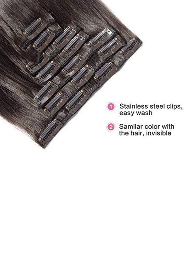 فولي وصلات شعر تُثبت بمشبك بقصة مسترسلة مكونة من 7 قطع بني 16بوصة - Image 3