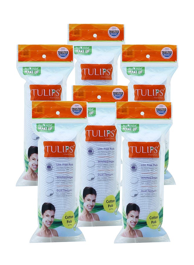 Tulips 6-Pack Soft Cotton Makeup Removal Pads White - Image 1
