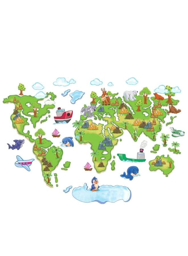 World Map Design Removable Wall Sticker Multicolour 90 x 60cm - Image 1