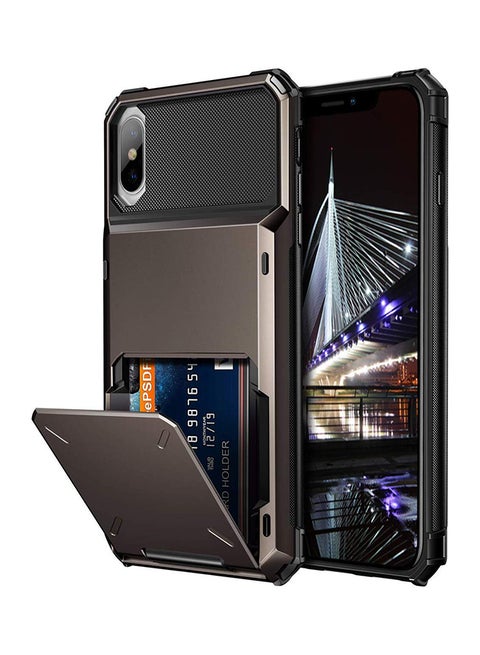 Shock Absorption Heavy Duty Drop Protection Rugged Bumper Card Holder Protective Case Cover For Apple iPhone X Black