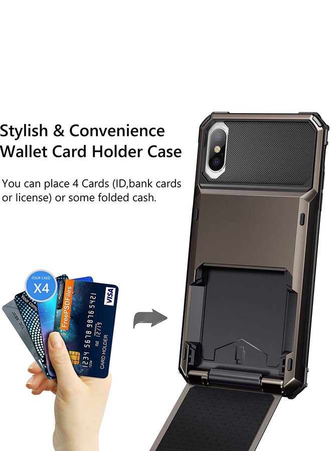 Shock Absorption Heavy Duty Drop Protection Rugged Bumper Card Holder Protective Case Cover For Apple iPhone X Black - Image 2