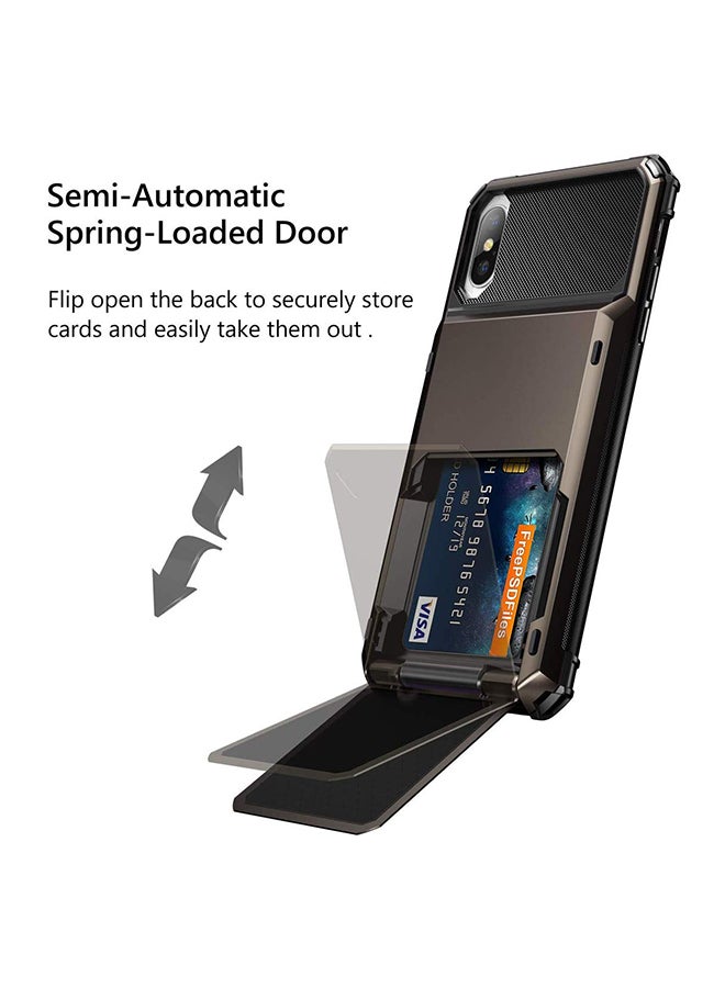 Shock Absorption Heavy Duty Drop Protection Rugged Bumper Card Holder Protective Case Cover For Apple iPhone X Black - Image 3