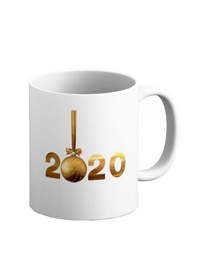 ITALCO Year 2020 Christmas Ball Printed Ceramic Coffee Mug White/Brown 