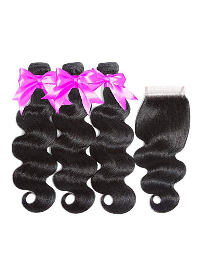3-piece Unprocessed Brazilian with Closure Natural Black 2x1.02x0.98inch