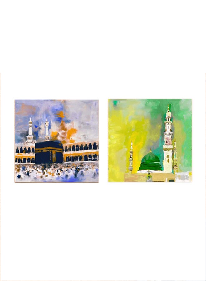 Atiq 2-Pieces Islamic Al-Masjid An-Nabawi And The Kaaba Mdf Wall Art Multicolour 30x30cm - Image 1