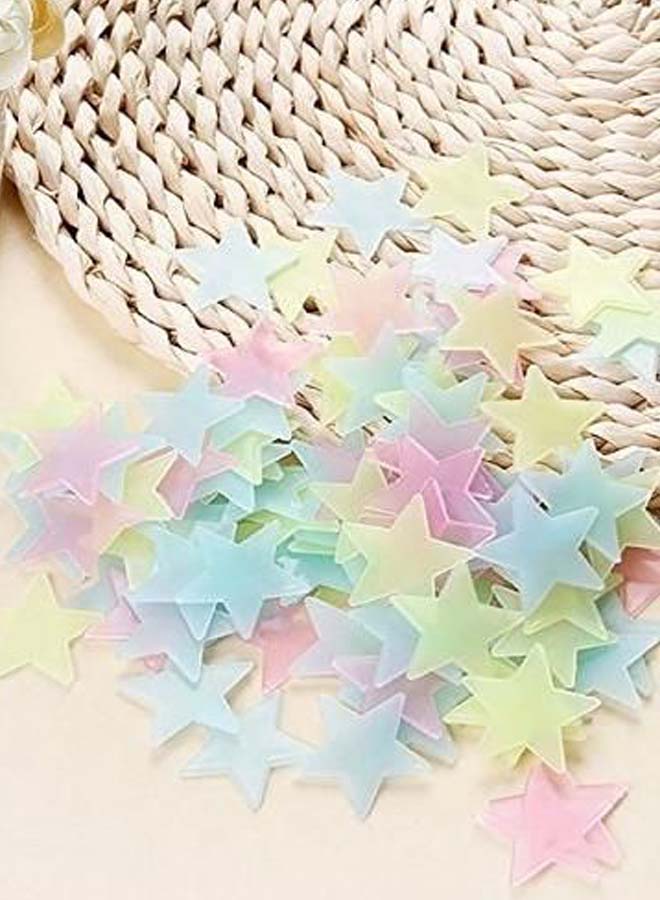 100-Piece Luminous Glow 3D Star Wall Decal Sticker Set Multicolour 4.7 x 4.7cm - Image 2