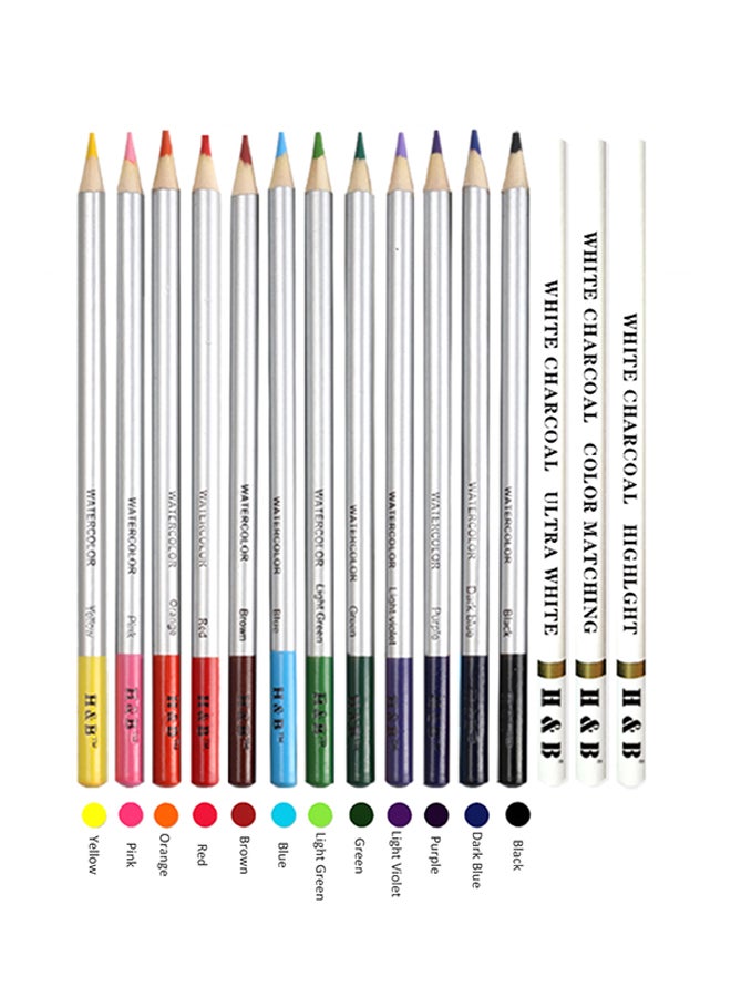 H&B 32-Piece Drawing Water-Soluble Colored Pencils Tools With Carrying Bag Set Multicolour  - Image 3