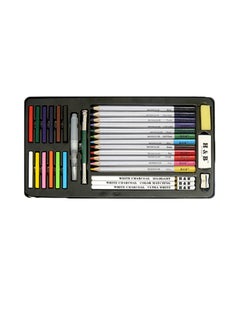 H&B 32-Piece Drawing Water-Soluble Colored Pencils Tools With Carrying Bag Set Multicolour  - Image 1