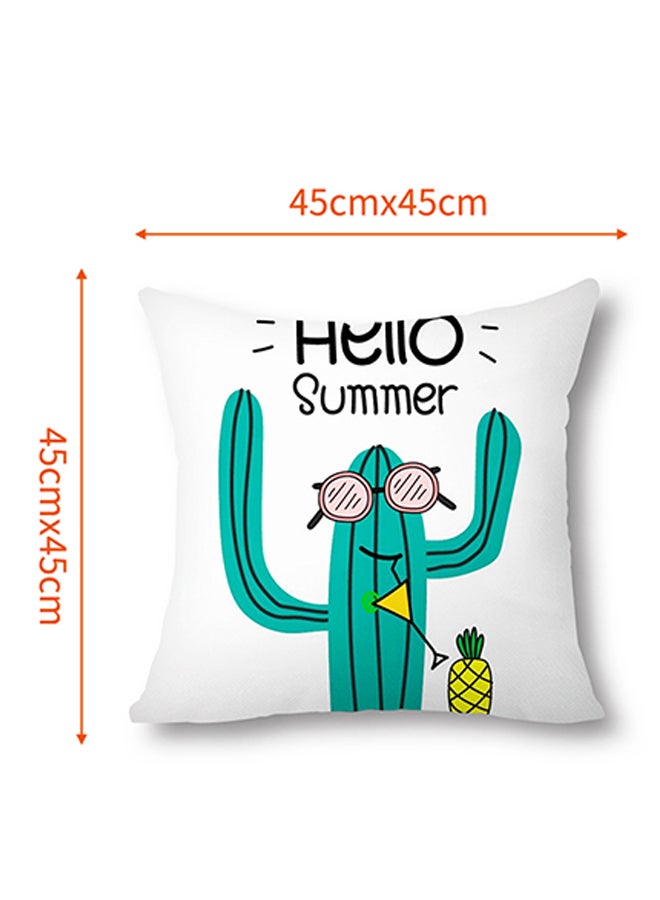 esonmus Tropical Cactus Pattern Cotton Cushion Cover White/Green/Yellow 18x18inch - Image 2