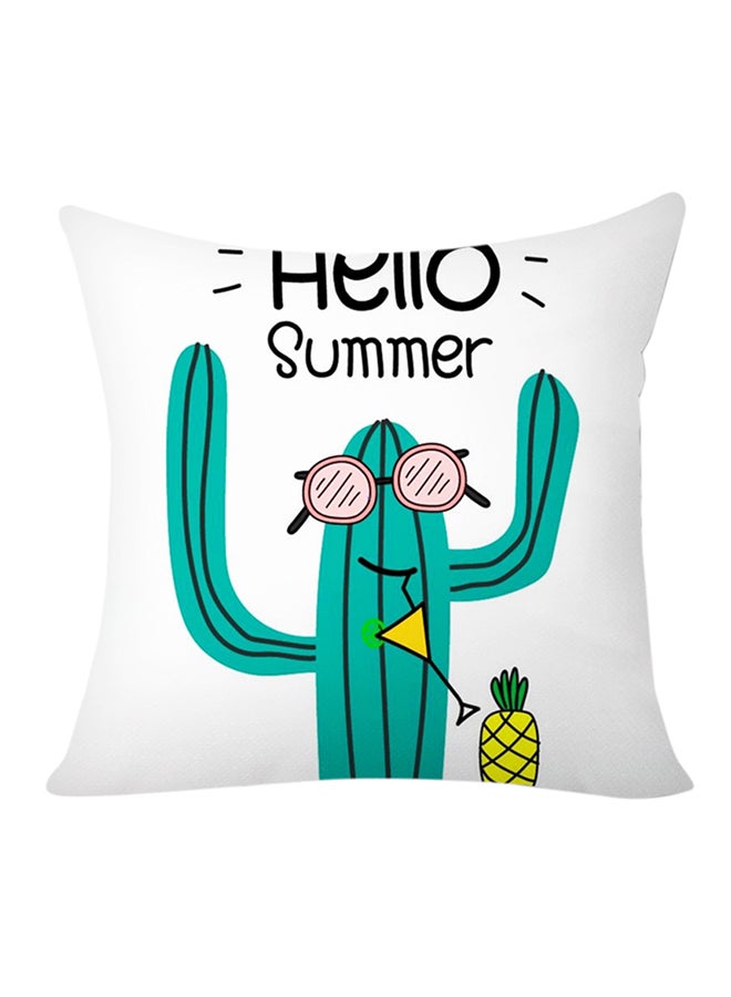 esonmus Tropical Cactus Pattern Cotton Cushion Cover White/Green/Yellow 18x18inch - Image 1