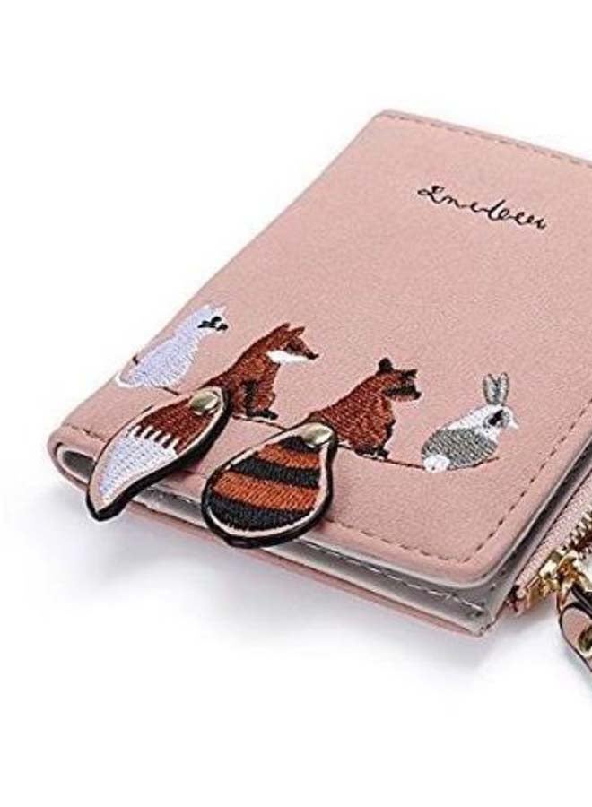 Generic Animals Embroidery Bifold Wallet Pink/Brown  - Image 2