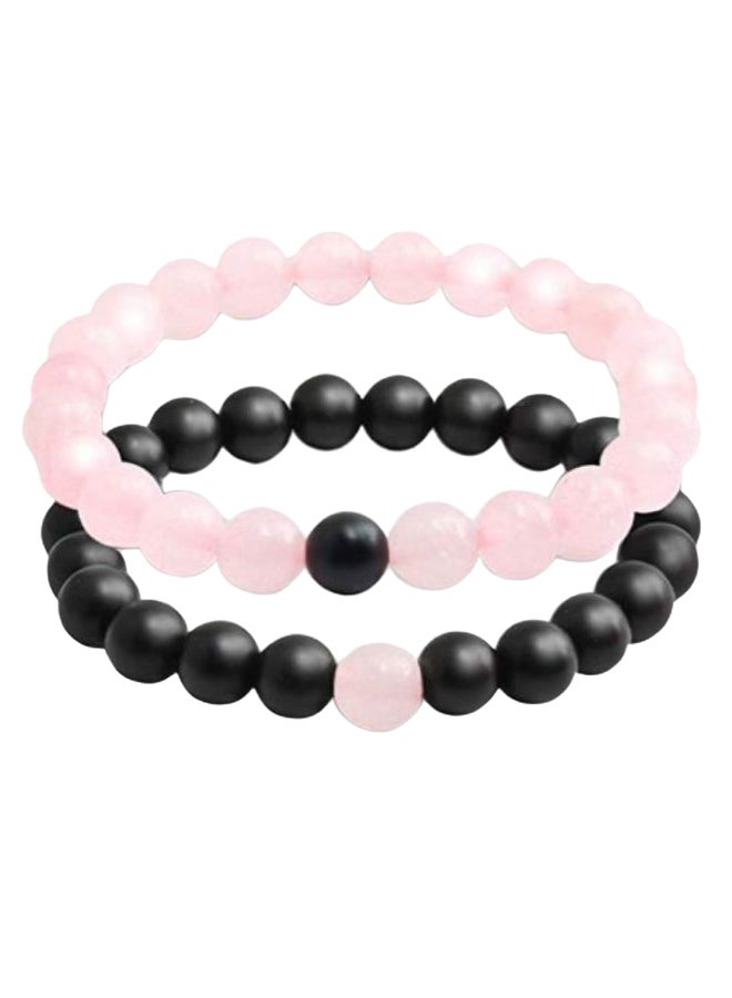 2-Piece Lava Natural Stone Couple Bracelet Set