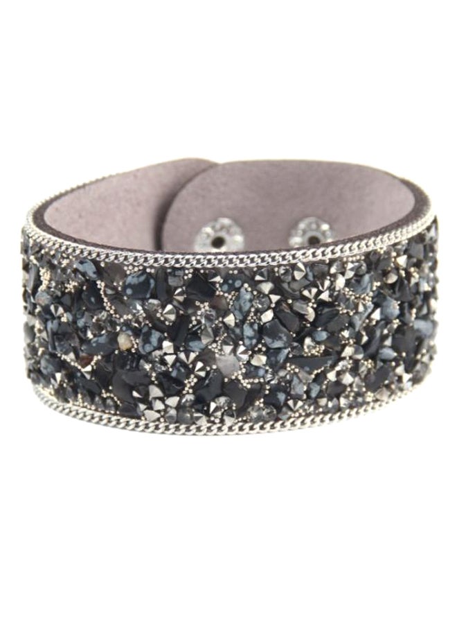 PU Leather Crystal Rhinestone Wrap Bangle Bracelet 