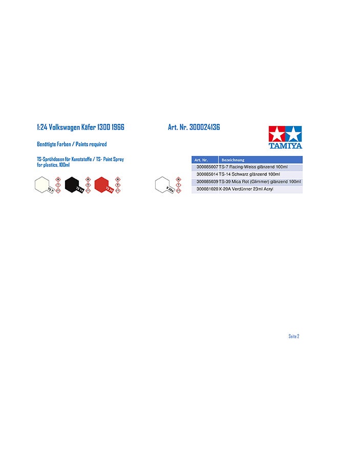 تاميا Volkswagen 1300 Beetle 1966 Model Kit 11.4x7.5x2.8inch - Image 4