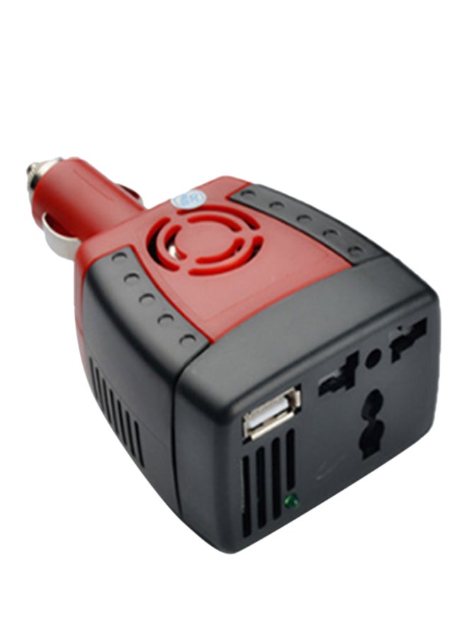 Car Power Inverter Adapter With USB Charging Port Red/Black  - Image 1