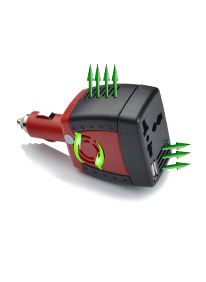 Car Power Inverter Adapter With USB Charging Port Red/Black  - Image 4