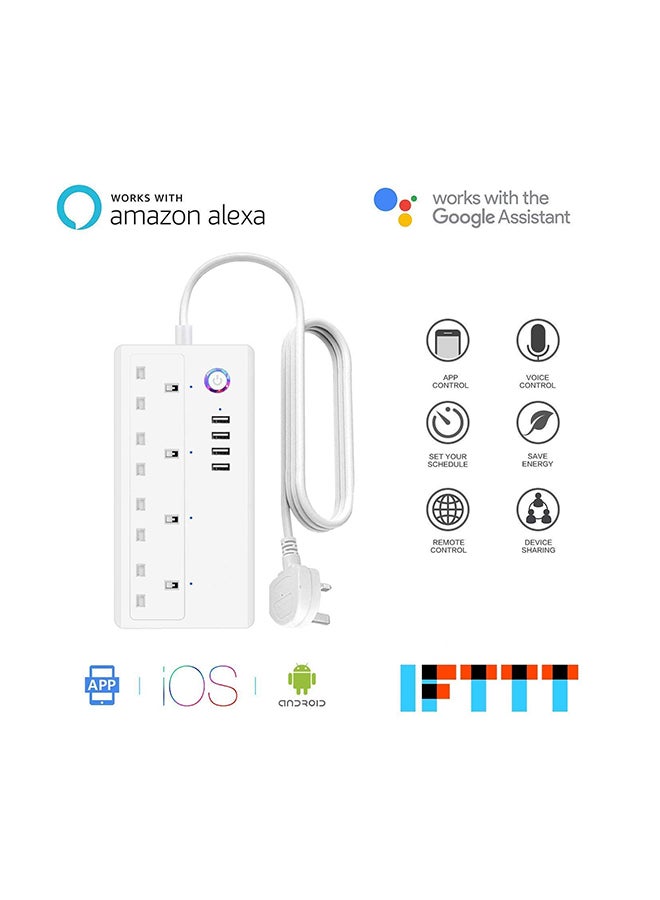 Generic - 4-Way Smart Wifi Plug Socket Extension Strip White - Image 1