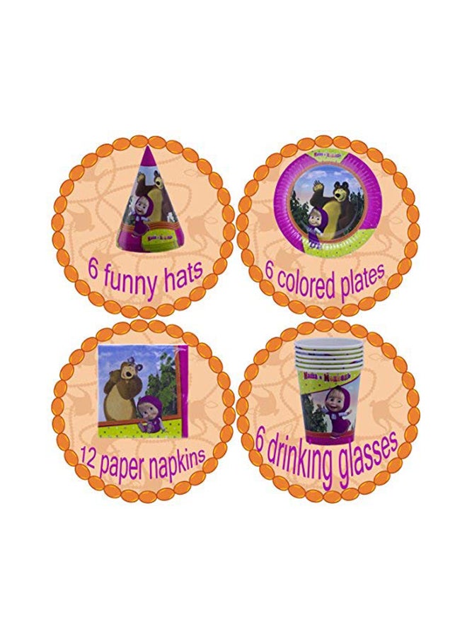 Masha and The Bear - 30-Piece Birthday Party Supplies Tableware Set 21.9 x 21.8 x 10.8cm - Image 1