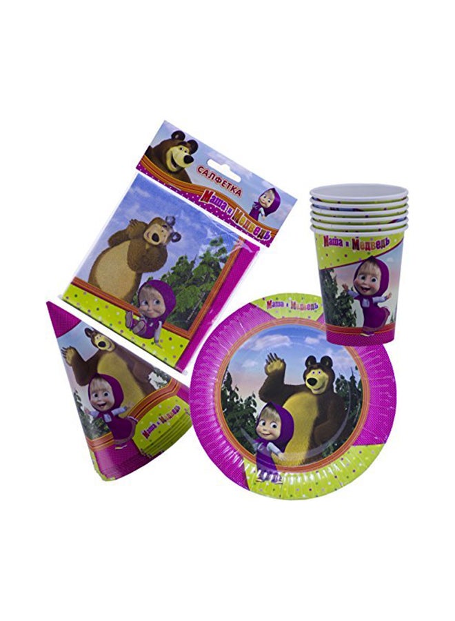 Masha and The Bear - 30-Piece Birthday Party Supplies Tableware Set 21.9 x 21.8 x 10.8cm - Image 1