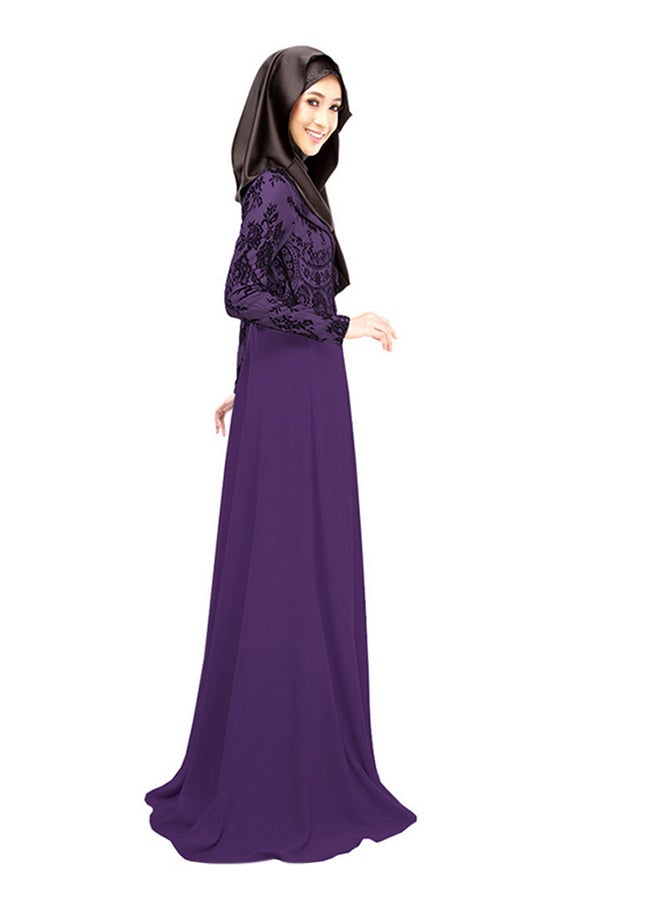 Embroidered Long Sleeves Abaya Purple/Black - Image 3