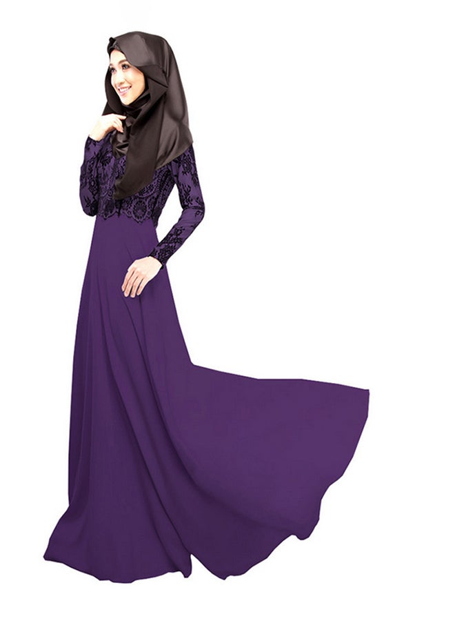 Embroidered Long Sleeves Abaya Purple/Black - Image 1