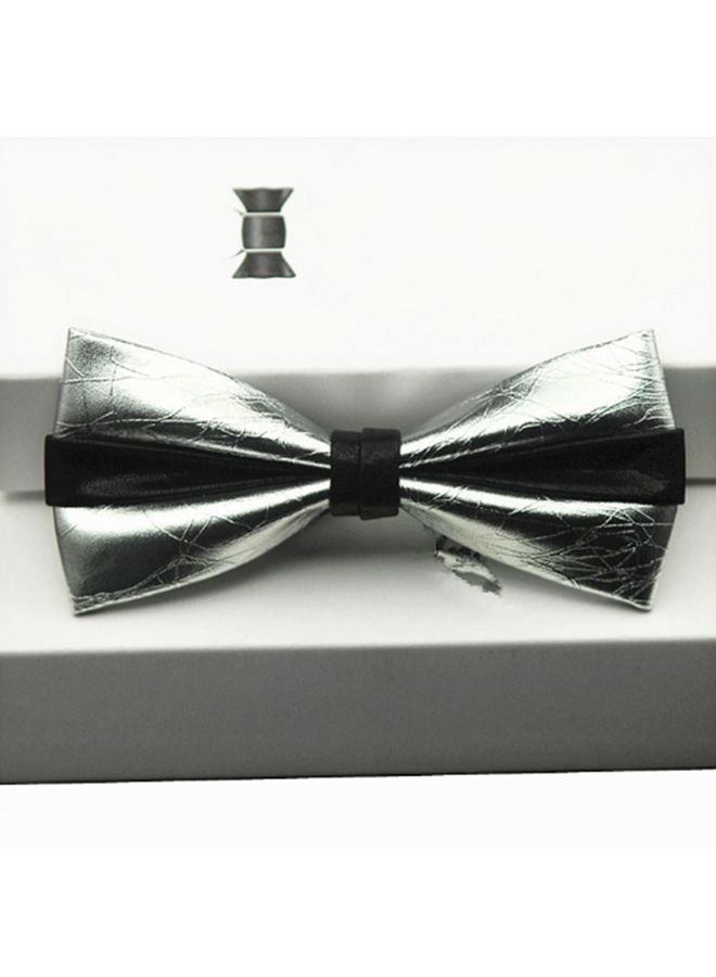 PU Leather Bow Tie Silver - Image 2
