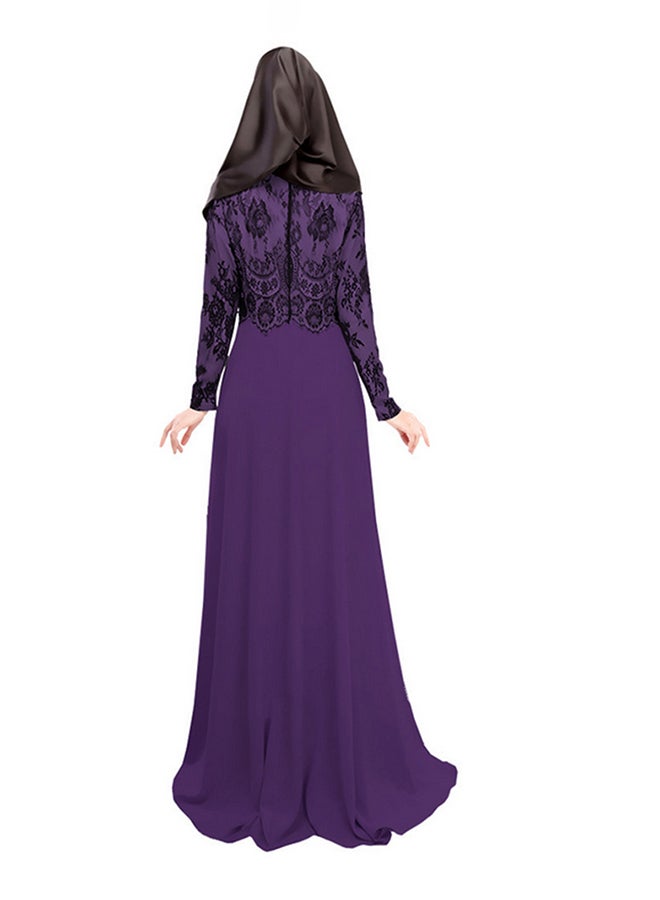 Embroidered Long Sleeves Abaya Purple/Black - Image 2