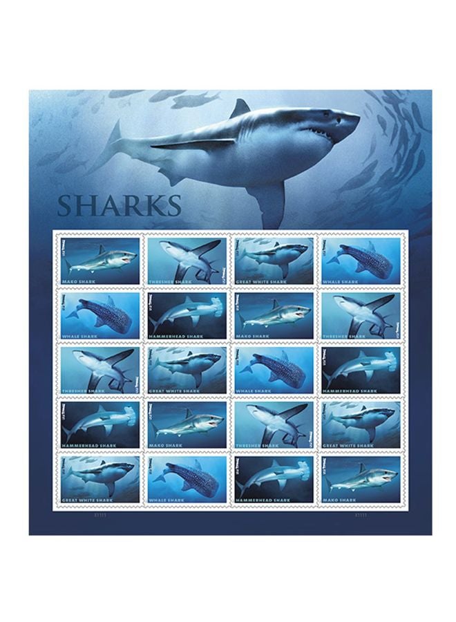 USPS 20-Piece Shark Postage Stamps 