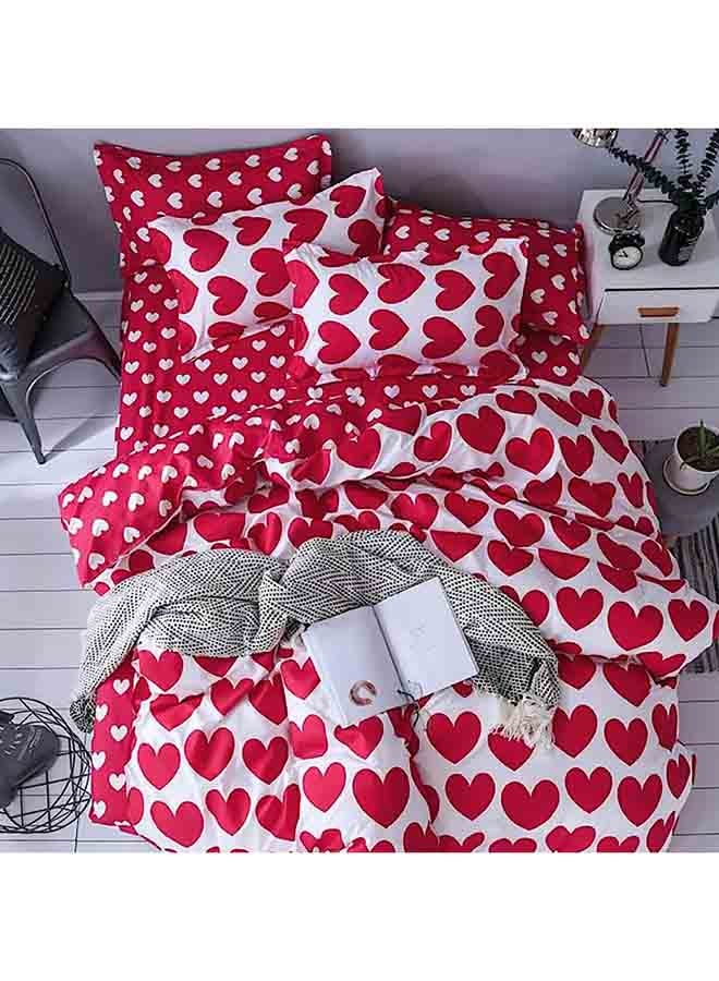 4-Piece Single Size Premium Collection Super Soft Long Lasting Bedding Duvet Set Microfiber White/Red 160x210cm