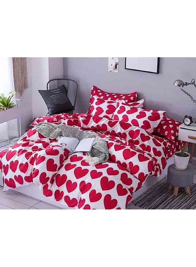 4-Piece Single Size Premium Collection Super Soft Long Lasting Bedding Duvet Set Microfiber White/Red 160x210cm