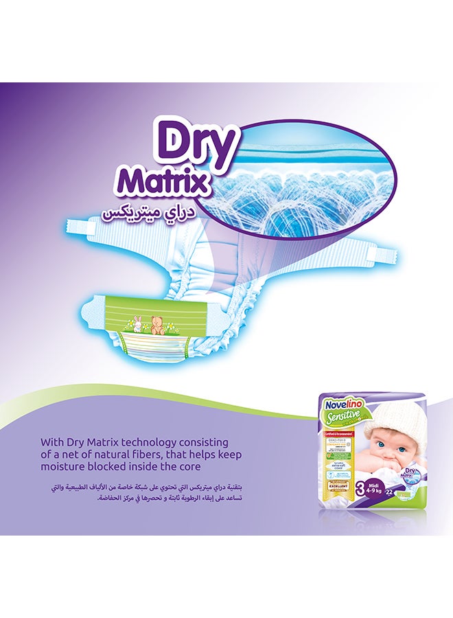 Sensitive Dry Matrix Diaper, Size 3 Midi (4-9 kg)