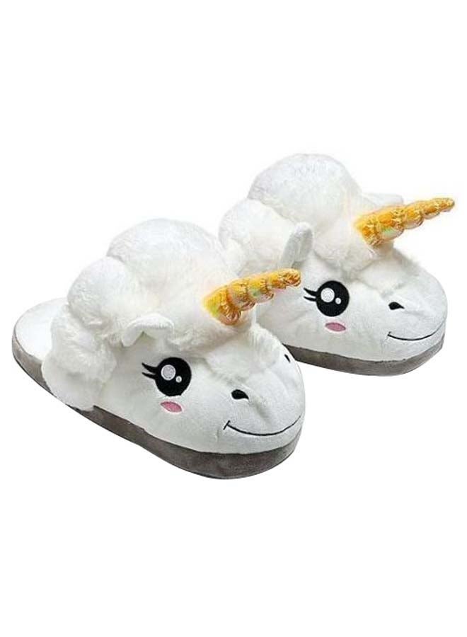 Unicorn Anti-Slip Warm Bedroom Slippers White/Grey/Gold - Image 1