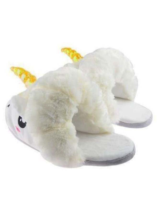 Unicorn Anti-Slip Warm Bedroom Slippers White/Grey/Gold - Image 2