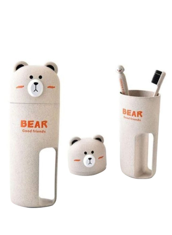 Portable Bear Shaped Toothbrush Case With Brush Beige  - Image 1